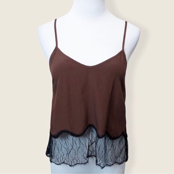 Aritzia Wilfred Chimère Lace Hem 100% Silk Camisole - Maroon - Size Medium - Picture 1 of 5